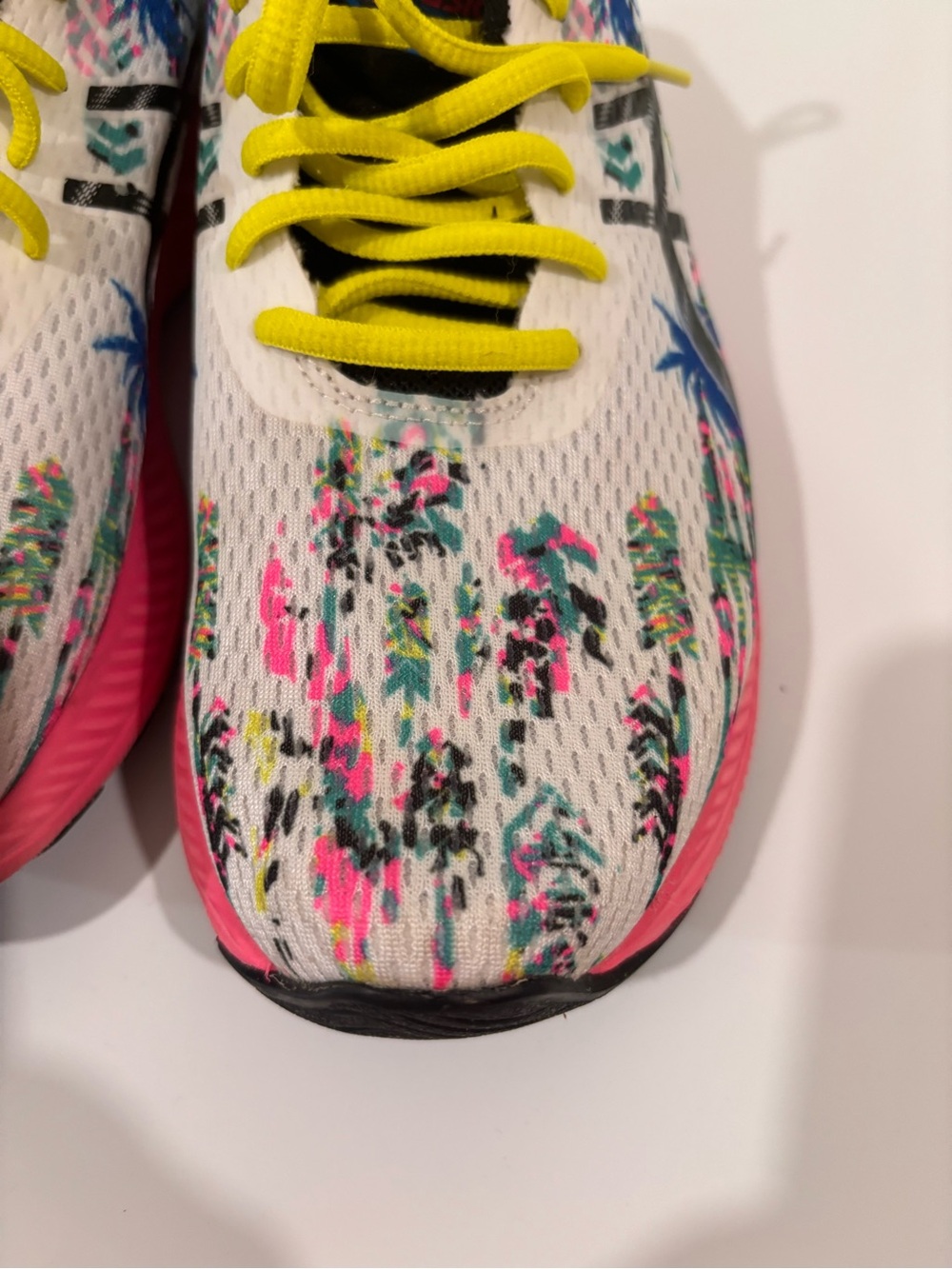 ASICS Woman White Multicolor Knit Sneakers with Neon Yellow Laces - Picture 2 of 9